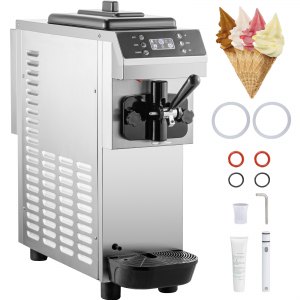 VEVOR Commercial Soft Ice Cream Machine， 13L/H (3.4Gal/H) Ice Cream Machine， Single-Flavor Gelato Machine Commercial w/Pre-Cooling， 1200W Countertop Yogurt Maker Machine w/LED Intelligent Panel