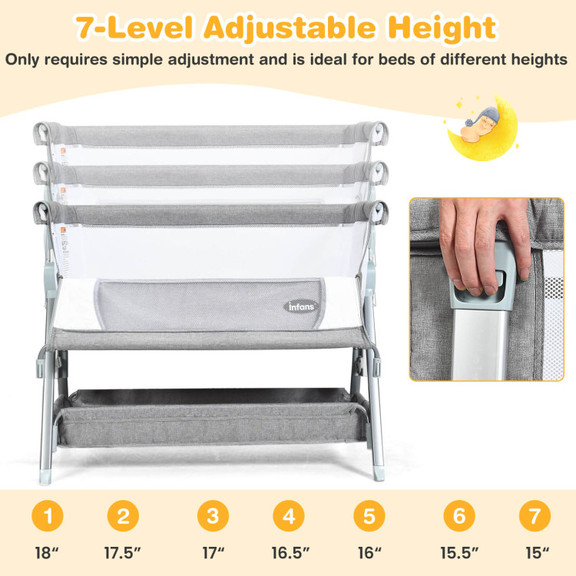 Costway 13042568 Adjustable Baby Bedside Crib with...