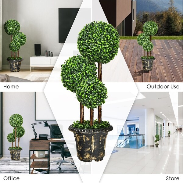 Costway 36'' Artificial Topiary Triple Ball Tree Indoor Outdoor UV