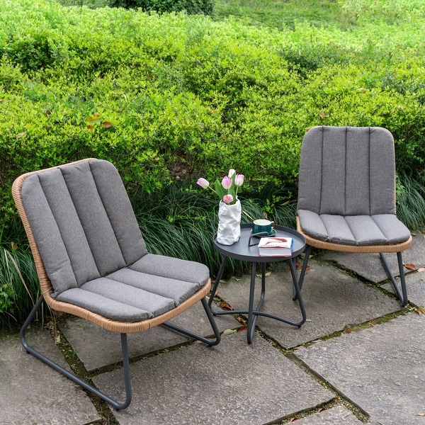 Patio Furniture Sets Rattan Wicker Outdoor Bistro Sets with Cushions (Set of 3)