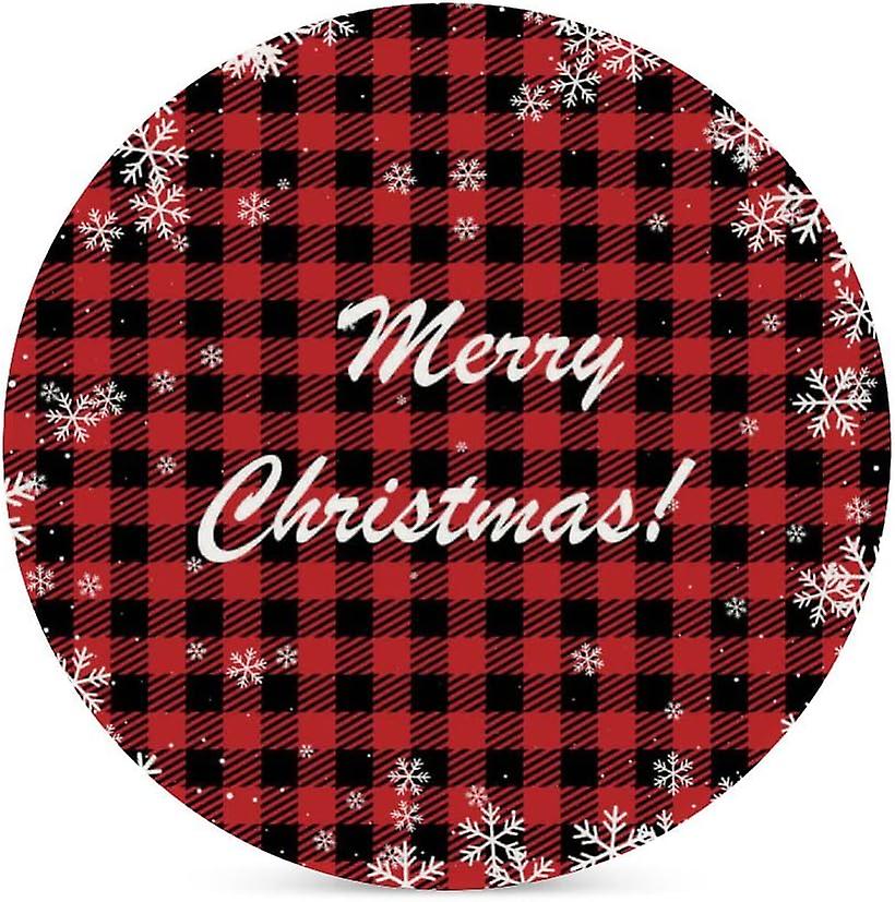 4pcs Round Merry Christmas At Buffalo Plaid Ceramic Coasters With Cork-backed For Coffee Drink Cup Mat Absorbent Stone Coasters