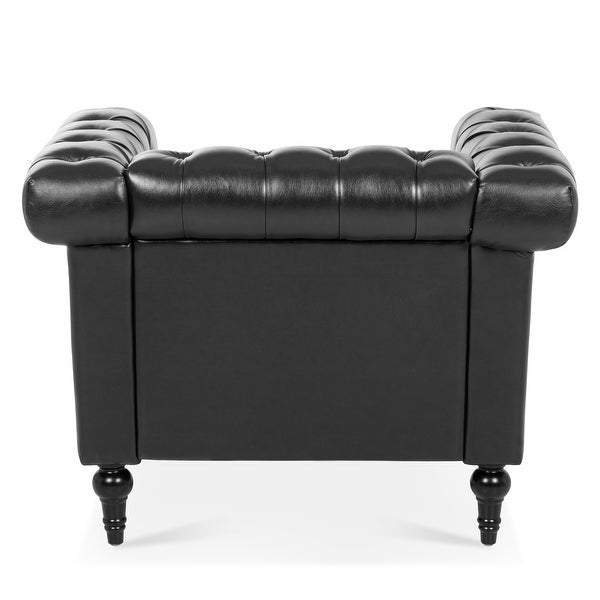 Livingroom Accent Chair， 1 Seater PU Cover Sofa Armchairs Rolled Arms Chairs Lounge Chairs with Nailheads， for Bedroom， Black