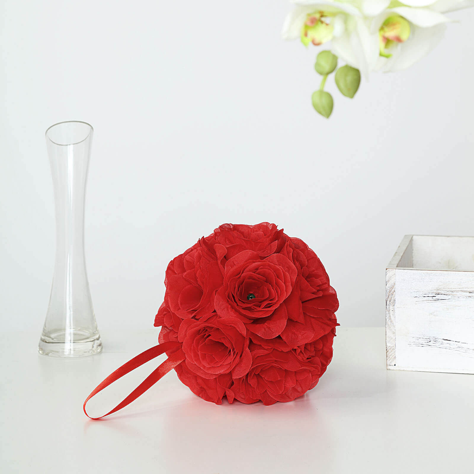 2 Pack Red Artificial Silk Rose Kissing Ball, Faux Flower Ball 7