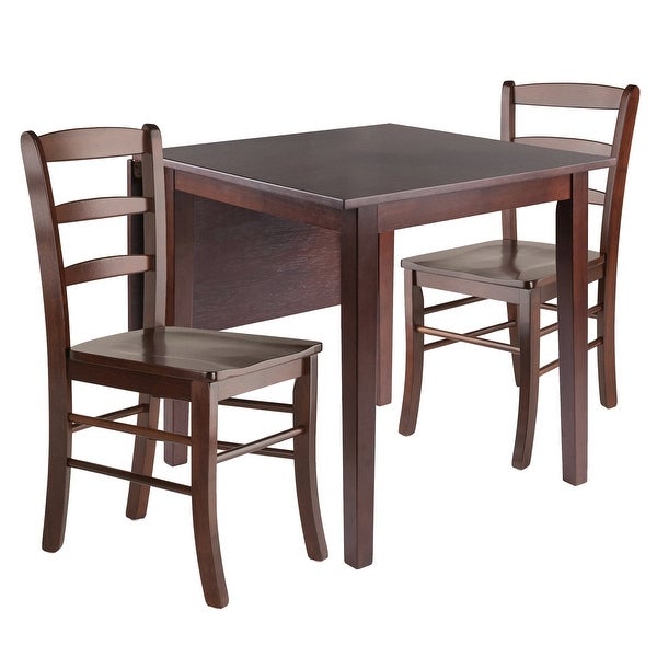 Wood Perrone 3-Pc Dining Set， Drop Leaf Table and 2 Ladder-back Chairs， Walnut Finish