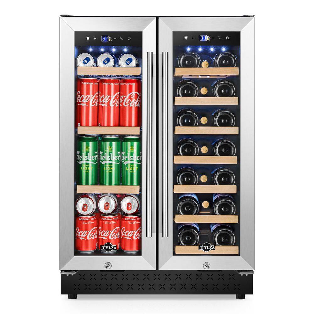 Tylza 24 in. 20-Bottle Wine and 60-Can Beverage Cooler Built-InFreestanding Dual Zone with Childproof Lock and 2-Keys TYBC120-3