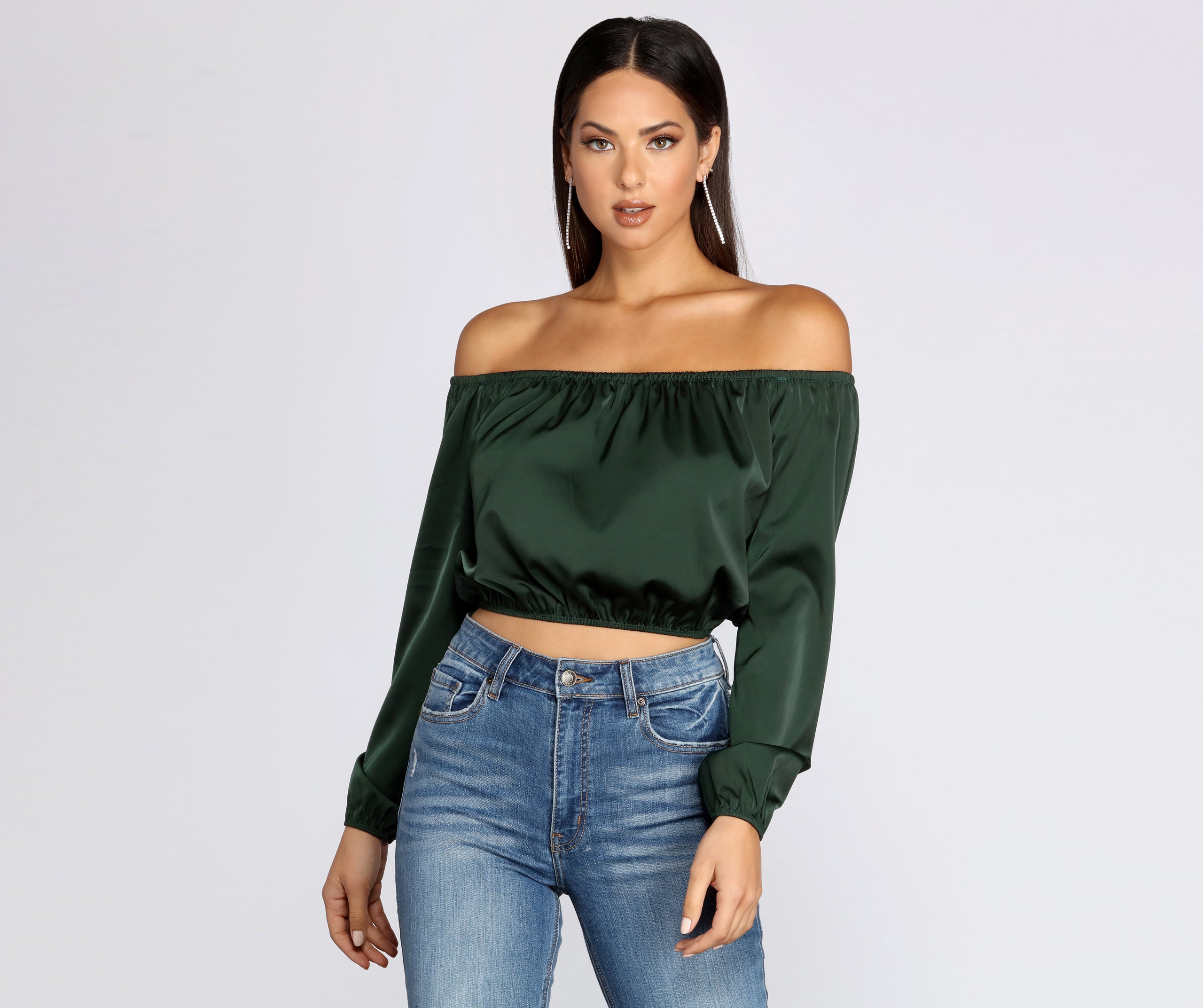 She's A Romantic Satin Off-Shoulder Blouse