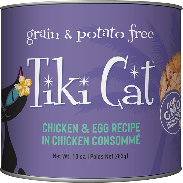 Tiki Cat Luau Chicken and Egg Recipe in Chicken Consommé Grain-Free Wet Cat Food， 10-oz， case of 4