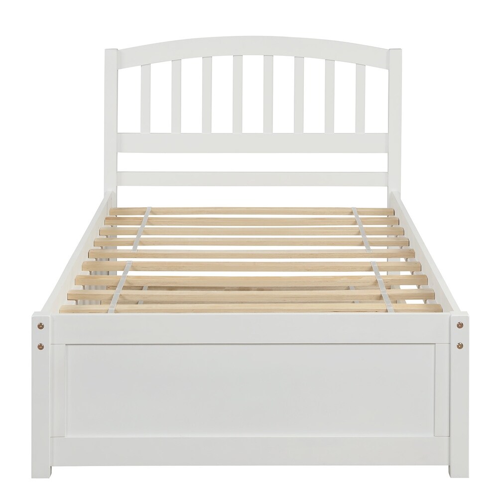 Nestfair Twin Size Platform Bed Wood Bed Frame with Trundle