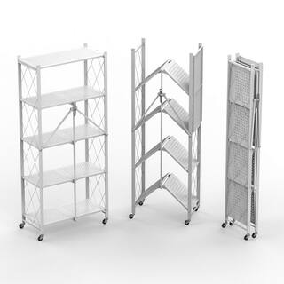 White 5-Tier Metal Collapsible Garage Storage Shelving Unit (28 in. W x 63 in. H x 15 in. D) shelve-1391