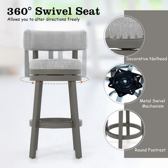 Costway 27/31 Inch Swivel Bar Stool with Upholster...