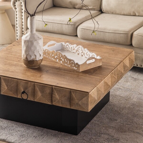 Square Retro Coffee Table with 2 Drawers and MDF Base