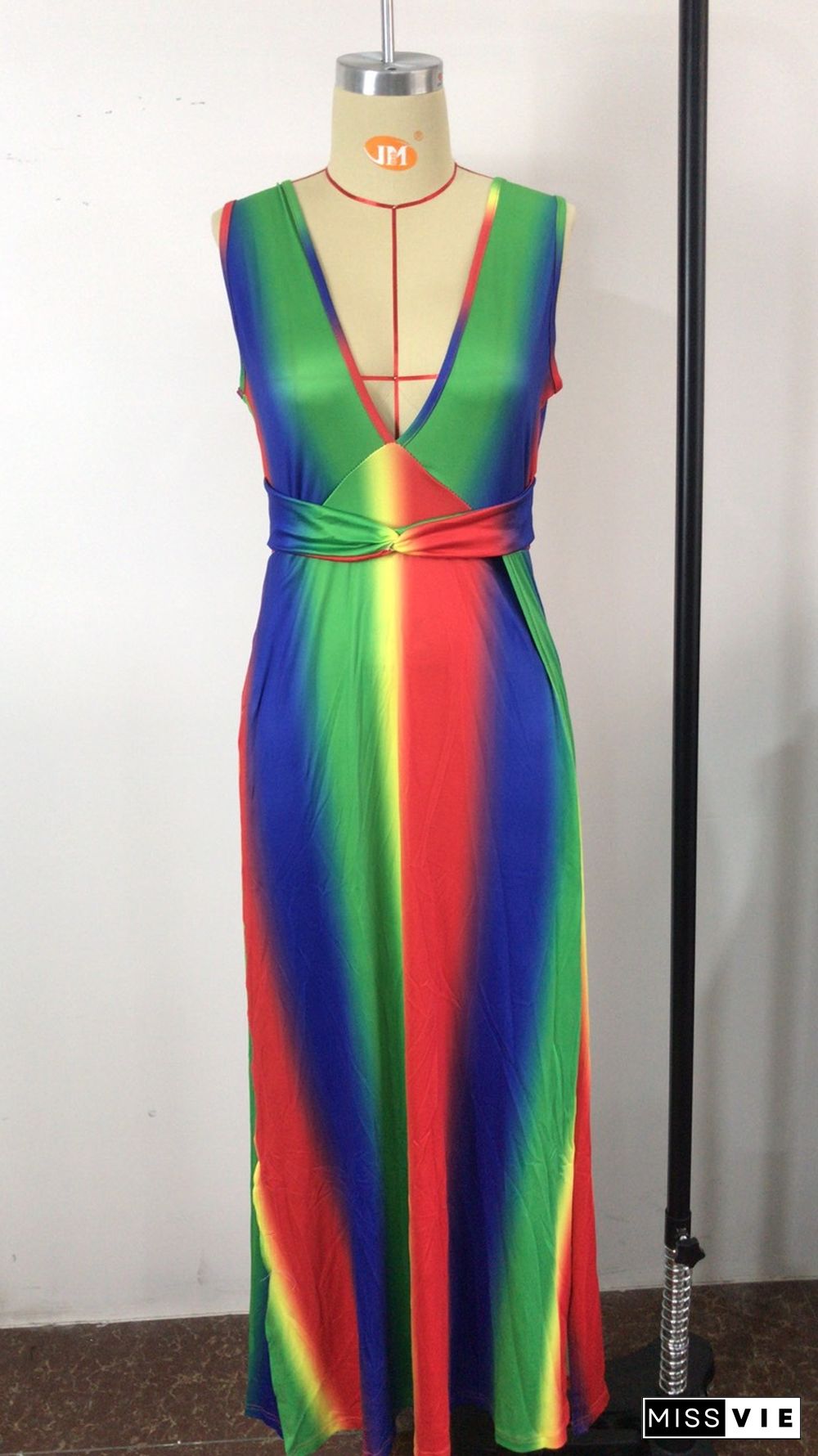 Rainbow Striped Bohemian Beach Plus Size Dresses