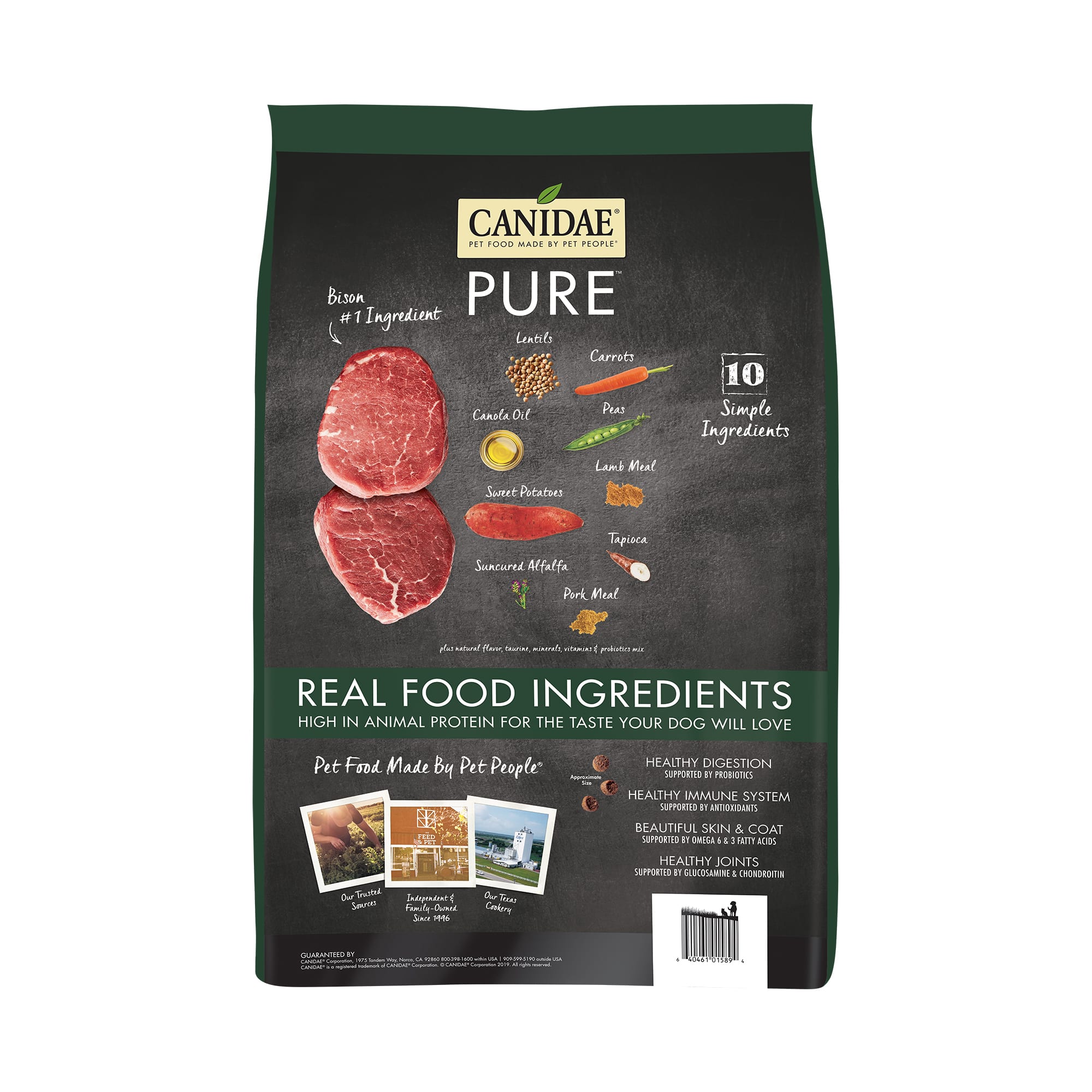 Canidae Pure Real Bison， Lentil  Carrot Recipe Dry Dog Food， 10 lbs.