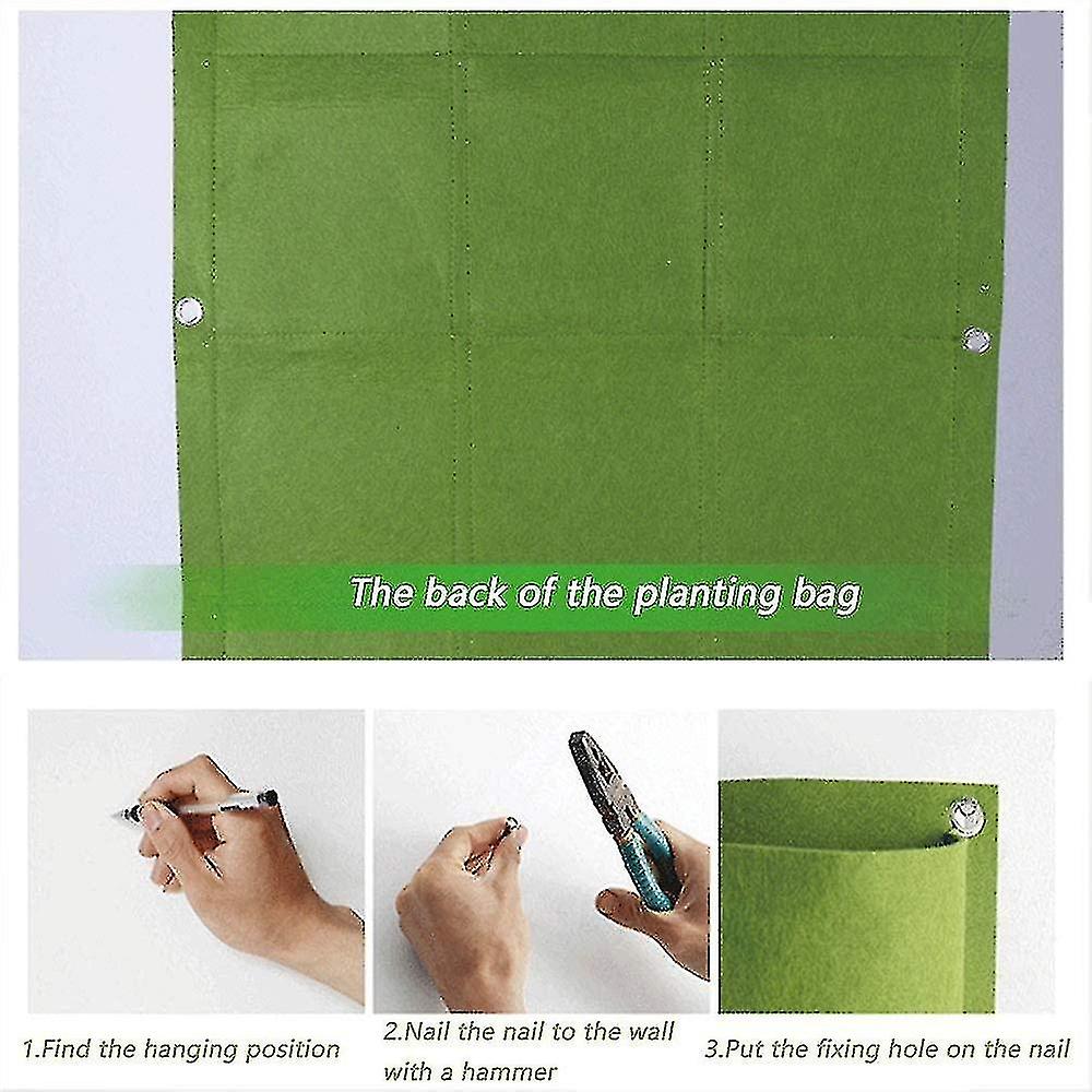 Wall Mounted Hanging Planting Bags， Vertical Green Grow Planter With 9 Bags For Balcony Patio Green