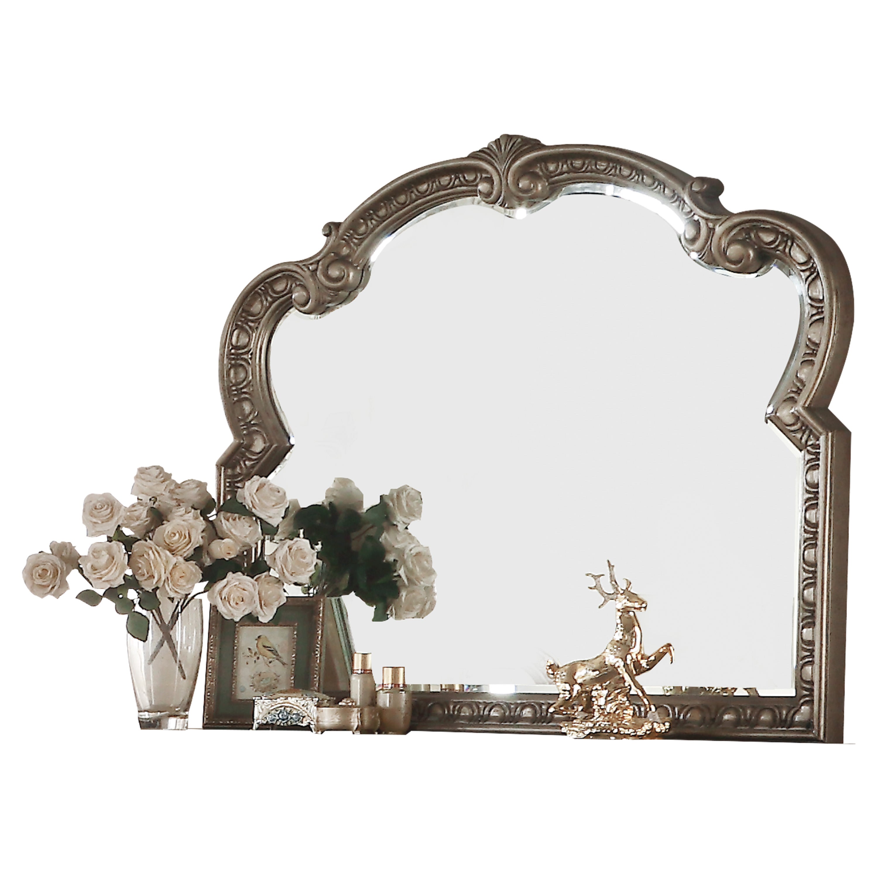 ACME Northville Carved Molding Trim Mirror in Antique Silver