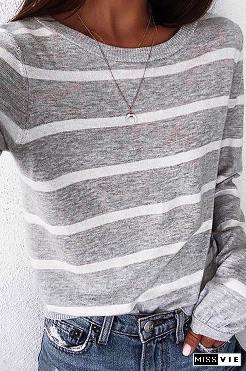 Hot Striped O Neck T-shirt