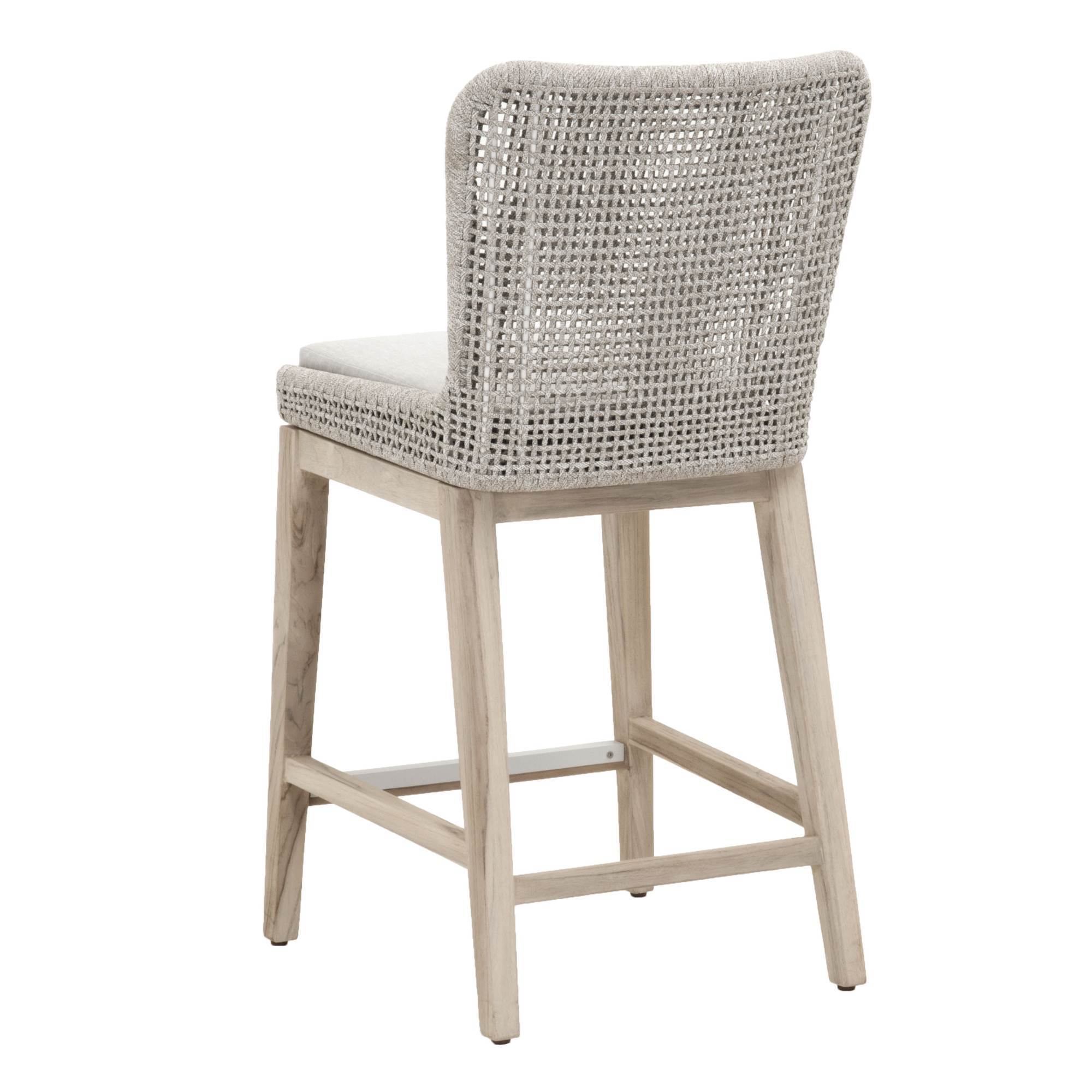 Mesh Outdoor Counter Stool in Taupe & White Flat Rope