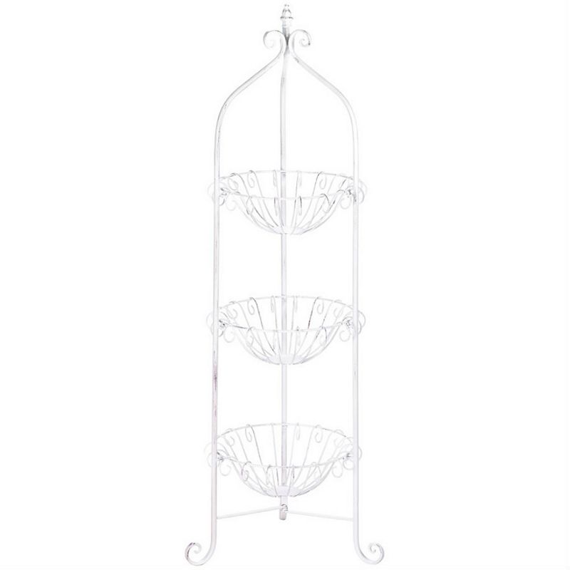 White Three-Tier Wire Basket Stand