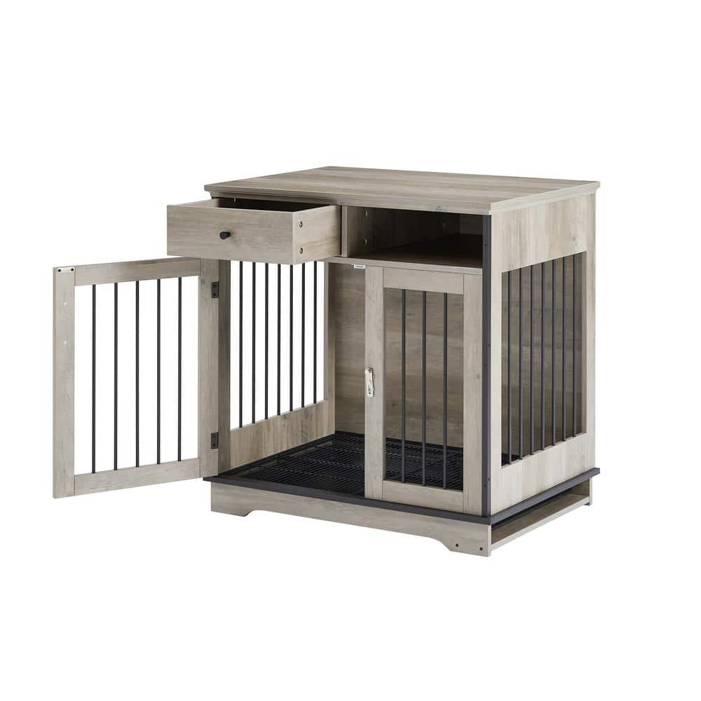 Gray Dog Crates Indoor Pet Crate End Tables Decorative Wooden Kennels with Removable Trays DOGCREATSGRAY