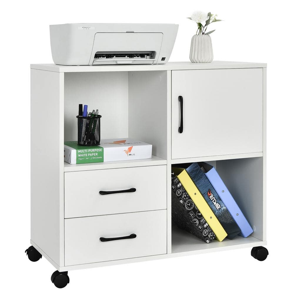 Costway File Cabinet Mobile Lateral Printer Stand with Storage Shelves White CB10237WH