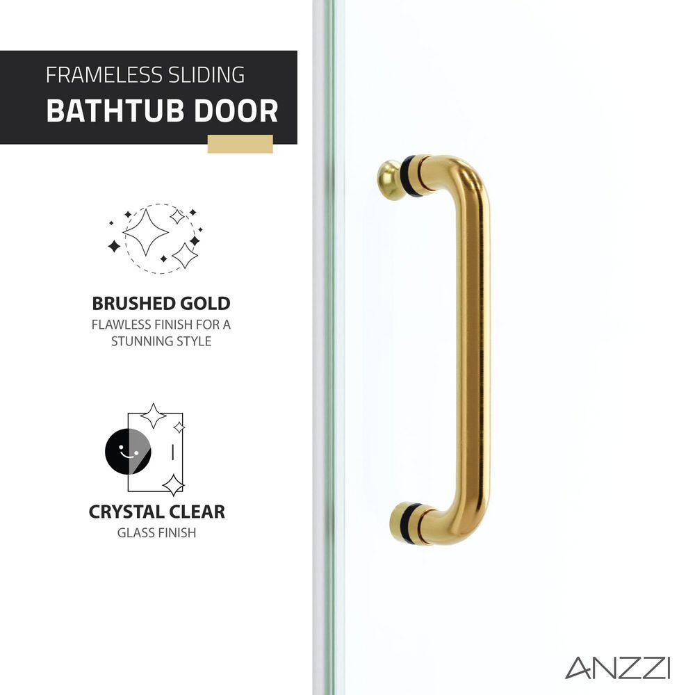 ANZZI Raymore 60 in. W x 62 in. H Sliding Frameless Bathtub Door in Brushed Gold with Clear Glass SD-AZ8080-01BG