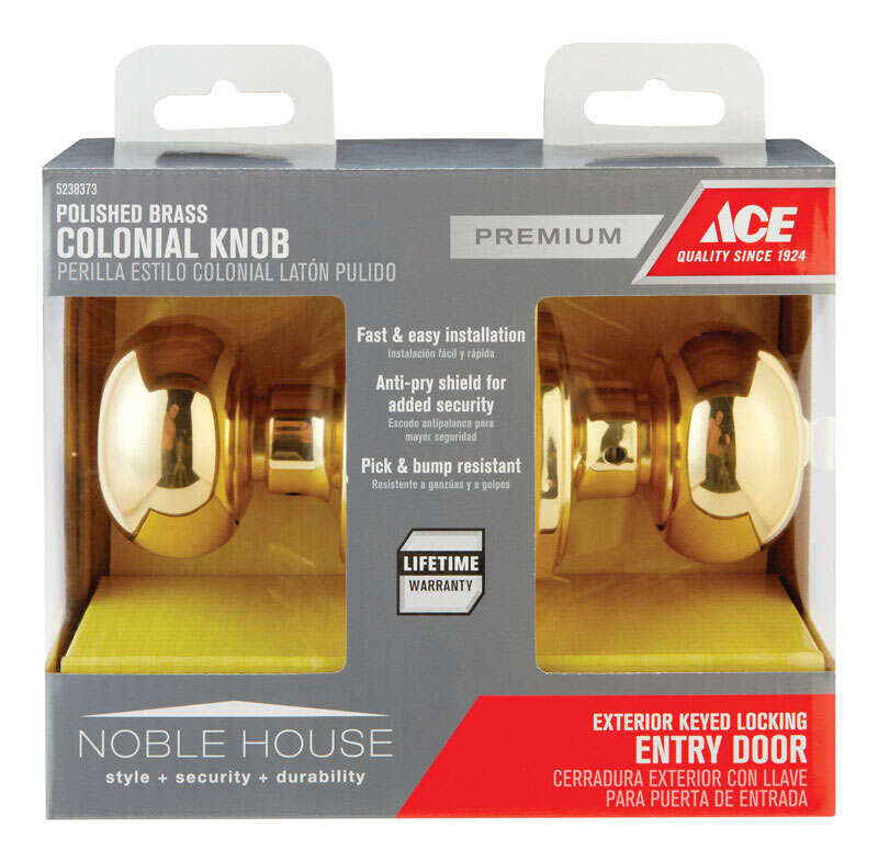 Ace Colonial Polished Brass Entry Lockset 1-3/4 in.