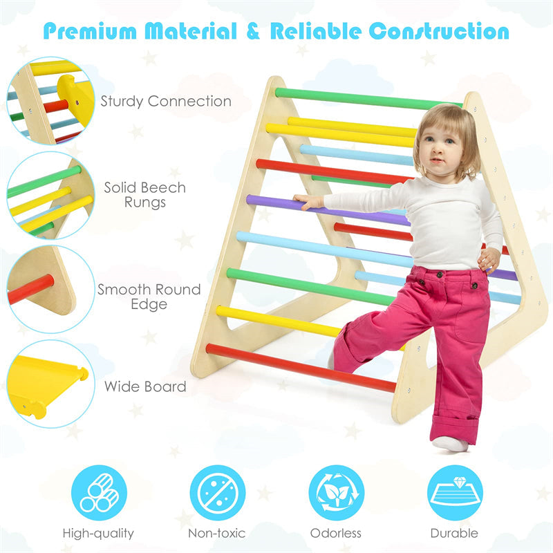 5-in-1 Kids Triangle Climber Wooden Climbing Toys Toddler Montessori Play Gym Set Playground Climbing Ladder with 2 Ramp