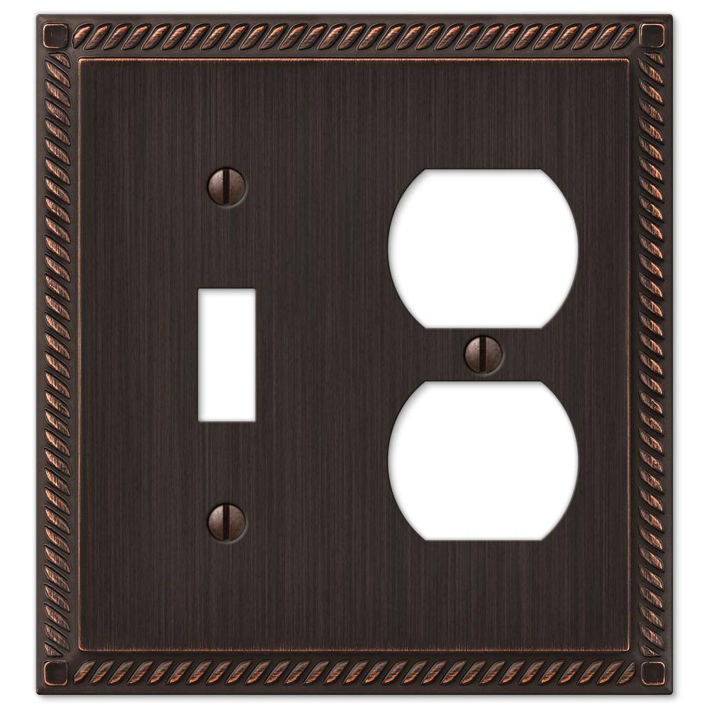 AMERELLE Georgian 2 Gang 1-Toggle and 1-Duplex Metal Wall Plate - Aged Bronze 54TDVB