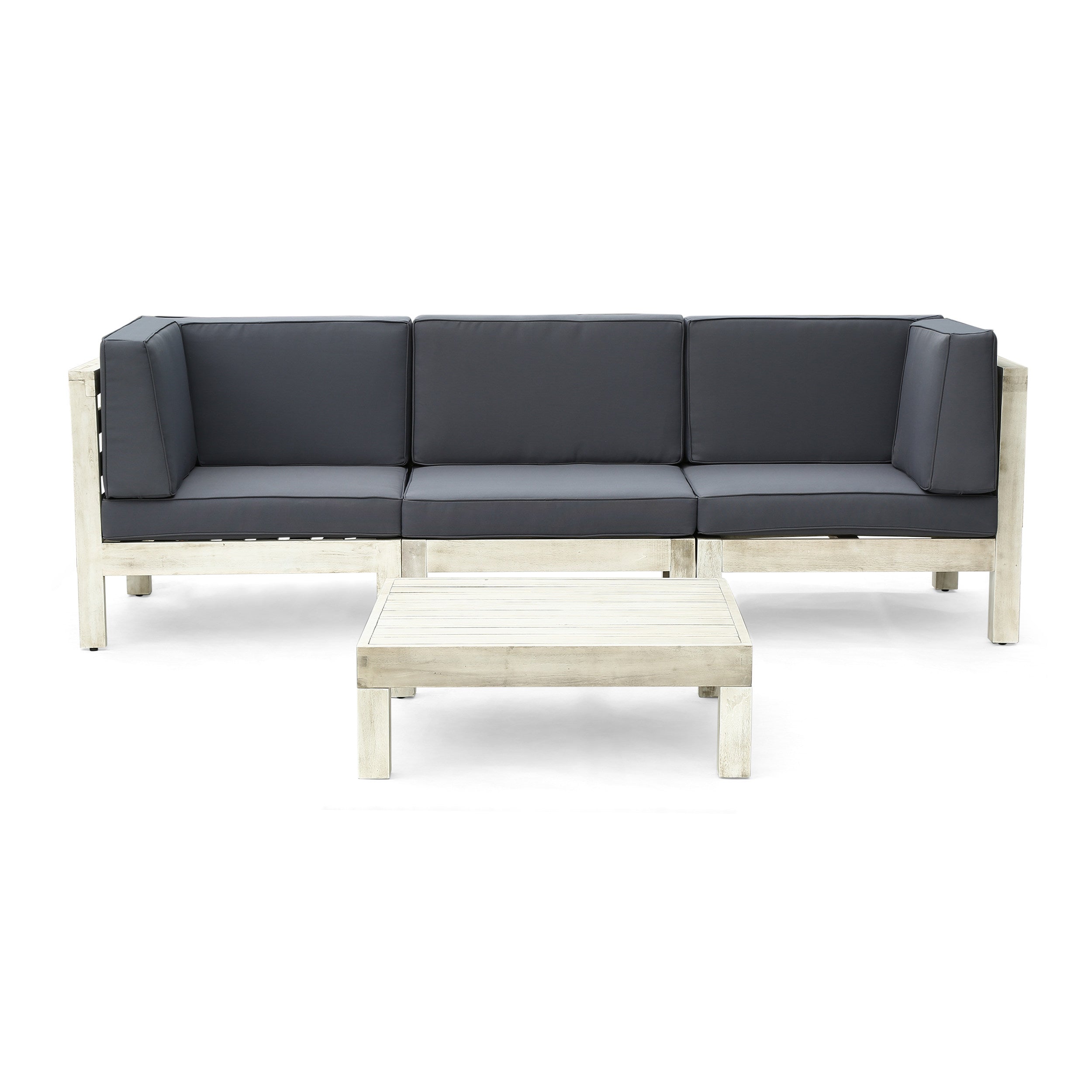 Brava Outdoor Modular Acacia Wood Sofa and Coffee Table Set with Cushions