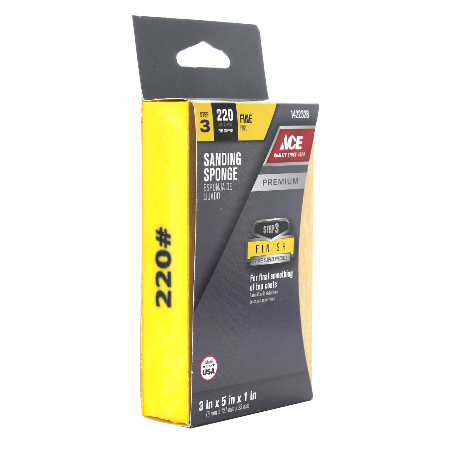 Ace 5 in. L X 3 in. W X 1 in. 220 Grit Super Fine Block Sanding Sponge