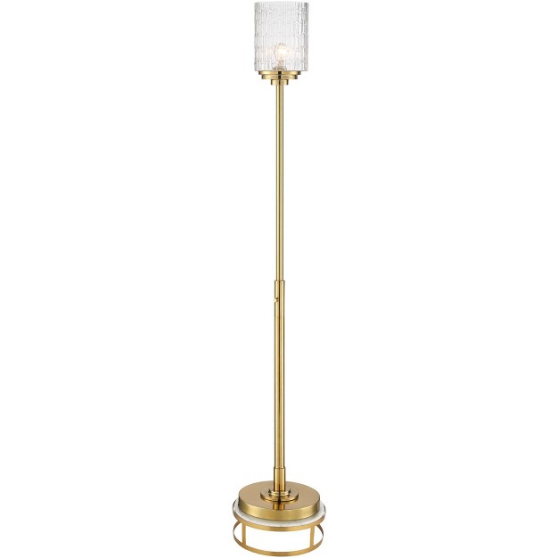 Tall Brass Gold Metal Stone Pattern Crystal Glass Shade For Living Room Office