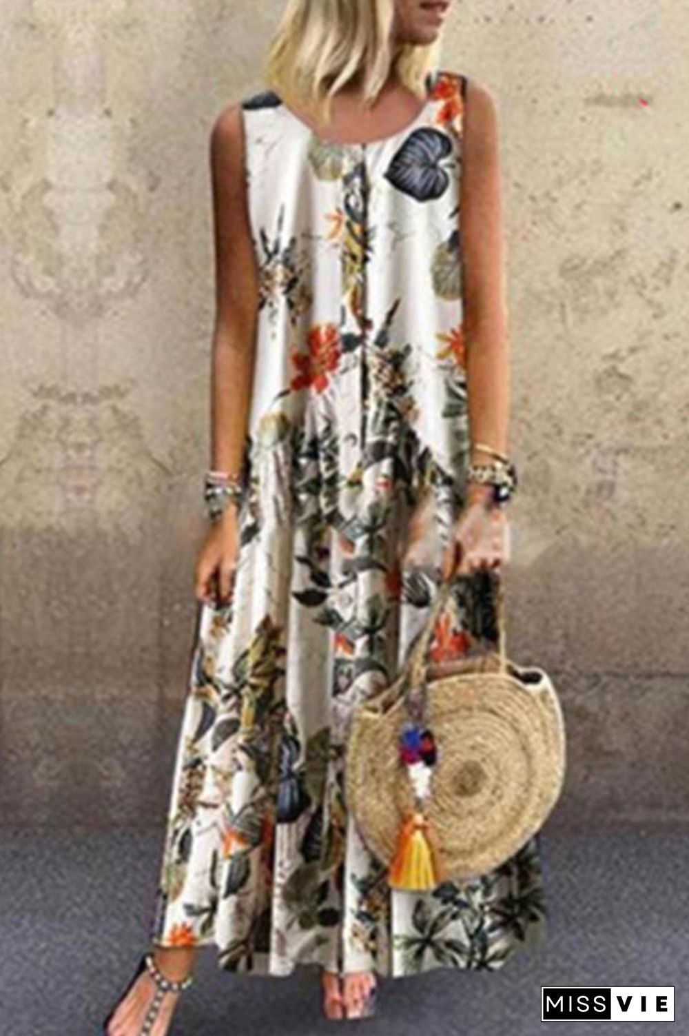 Floral Button Tank Maxi Dress