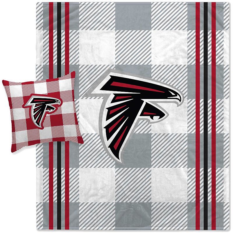 Pegasus Atlanta Falcons Gray Plaid Stripes Blanket and Pillow Combo Set