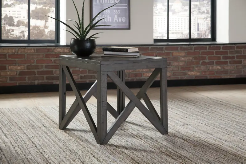 Haroflyn Rustic Charcoal Brown End Table