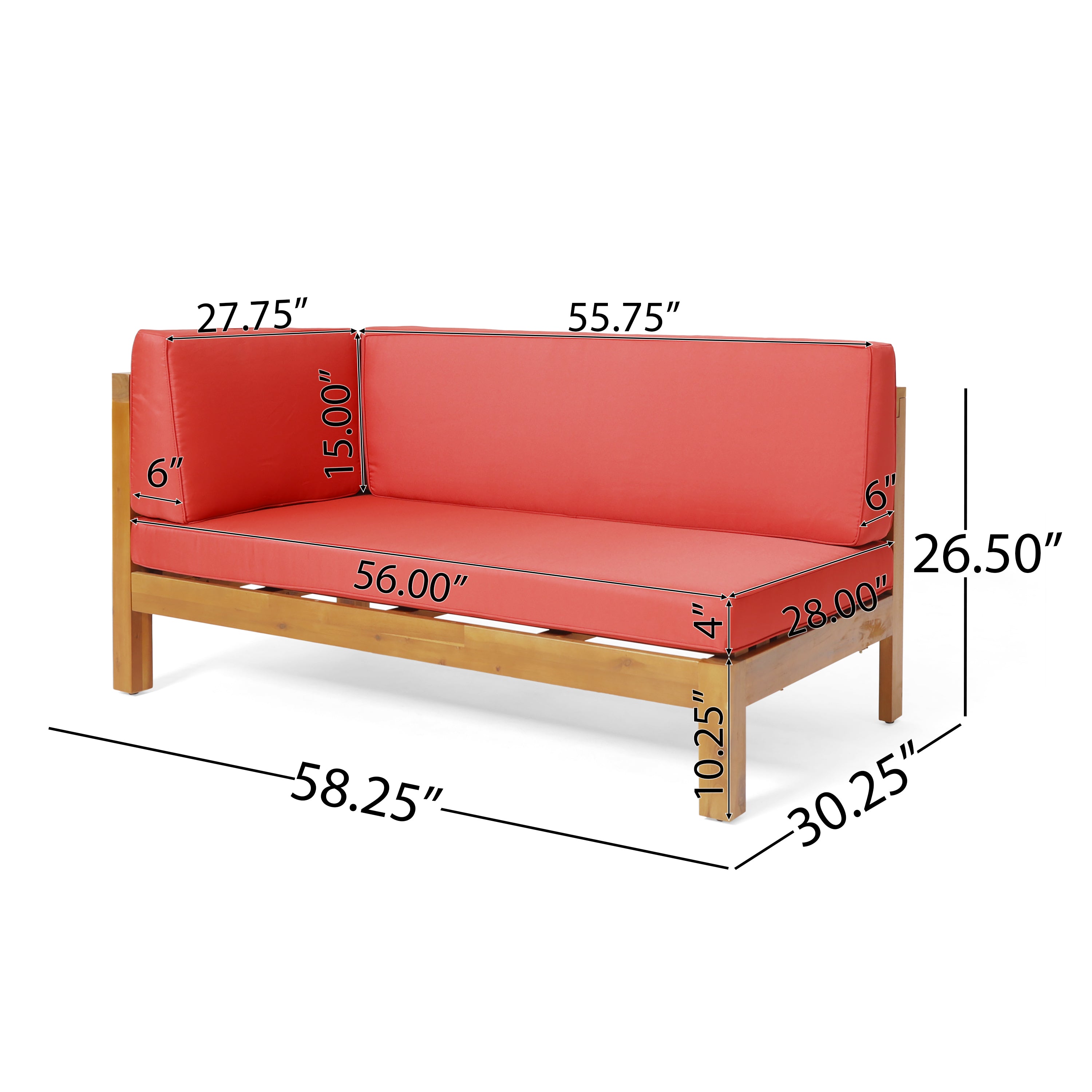 Brava Outdoor 4 Piece V-Shaped Acacia Wood Sectional Sofa and Coffee Table Set