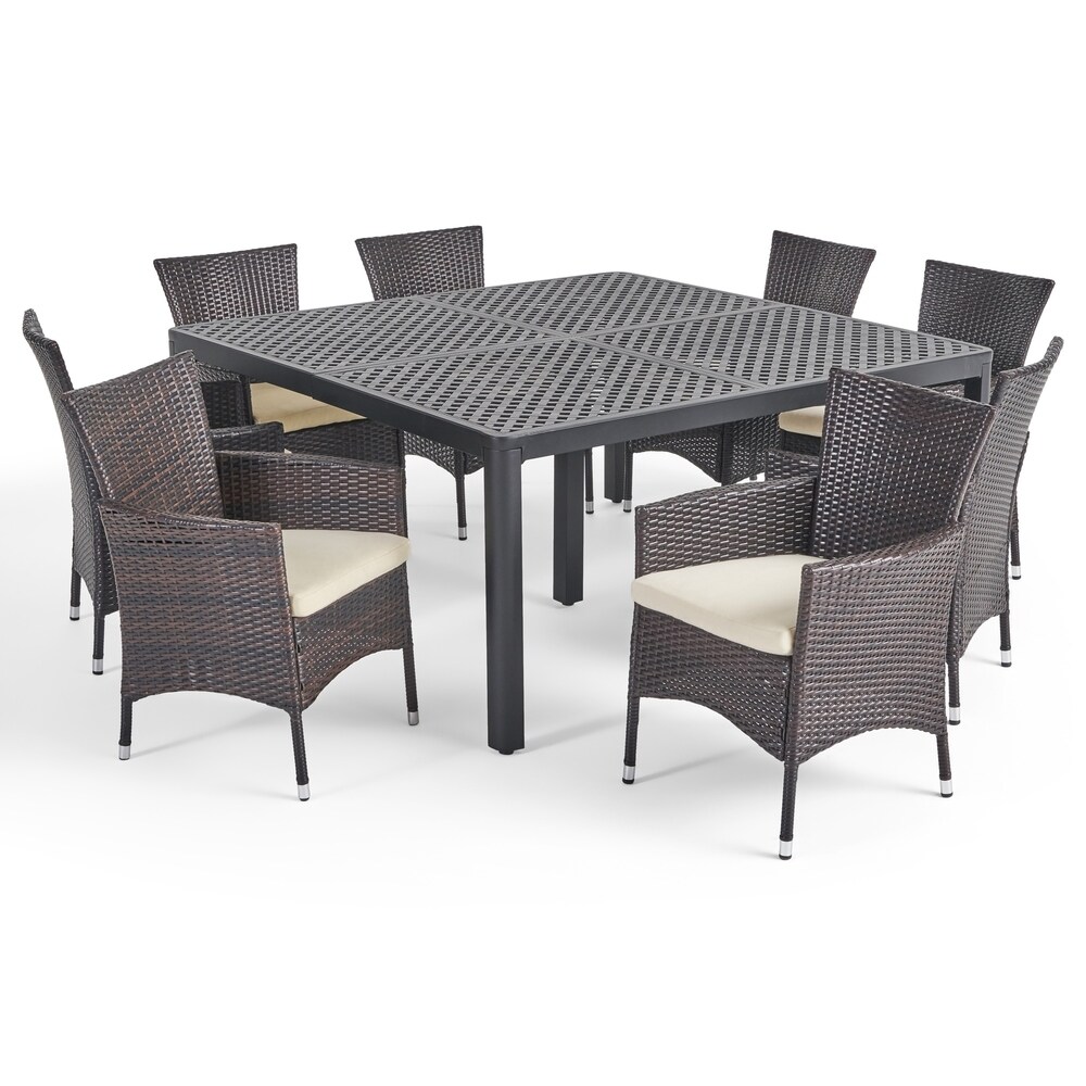 Bragdon Aluminum/ Brown Wicker 9 piece Outdoor Dining Set by Christopher Knight Home