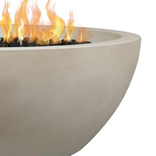 JENSEN CO Pompton 38 in. Round Concrete Composite Propane Fire Pit in Fog with Vinyl Cover 131LP-FOG