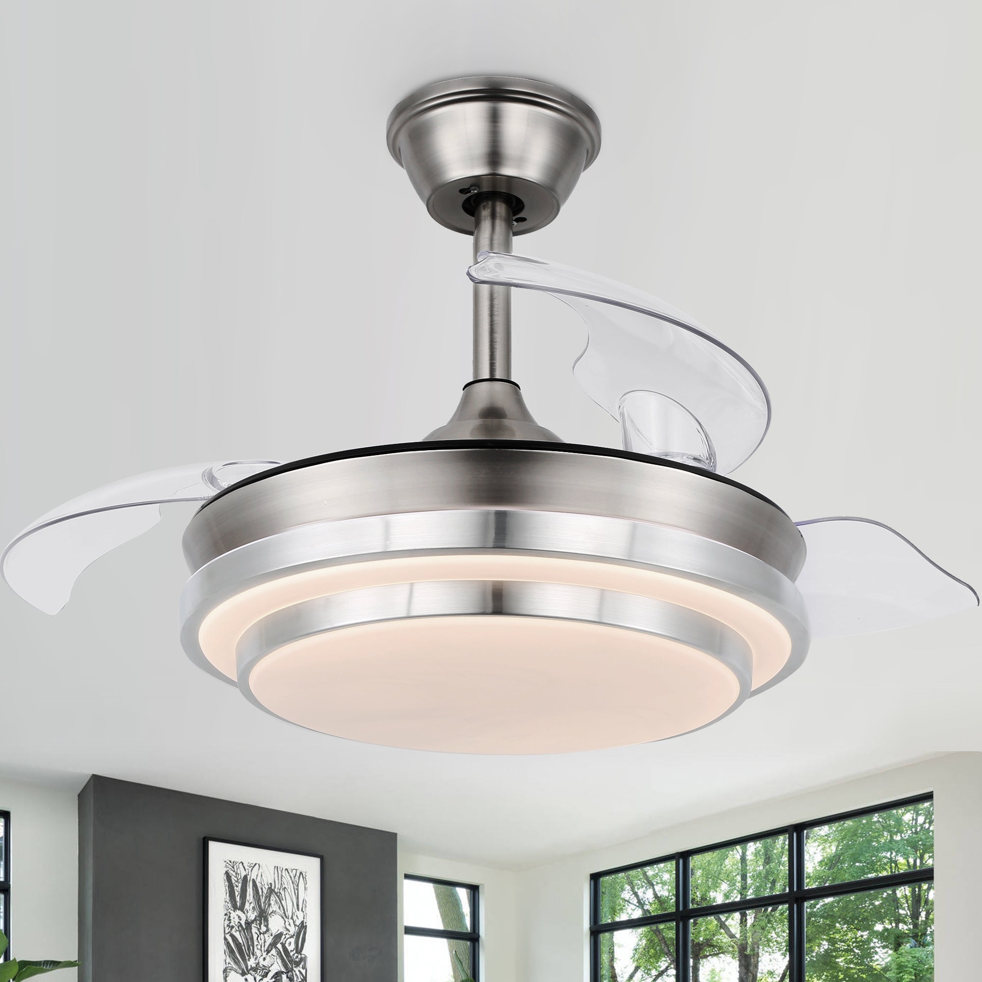 Round 36-inch LED Retractable Ceiling Fan with Remote 3 Color Tones Quiet Ceiling Fan for Living Room and Bedroom - 36 Inches Shopping - The Best Deals on Ceiling Fans | 34480528