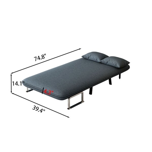 Convertible Blue Grey Sleeper Sofa Bed TriFold Sofa Bed with Adjustable Backrest and Pillow