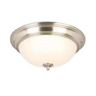 Commercial Electric 13 in. 180-Watt Equivalent Brushed Nickel Integrated LED Flush Mount with Frosted Glass Shade (2-Pack) JAL8011LBN
