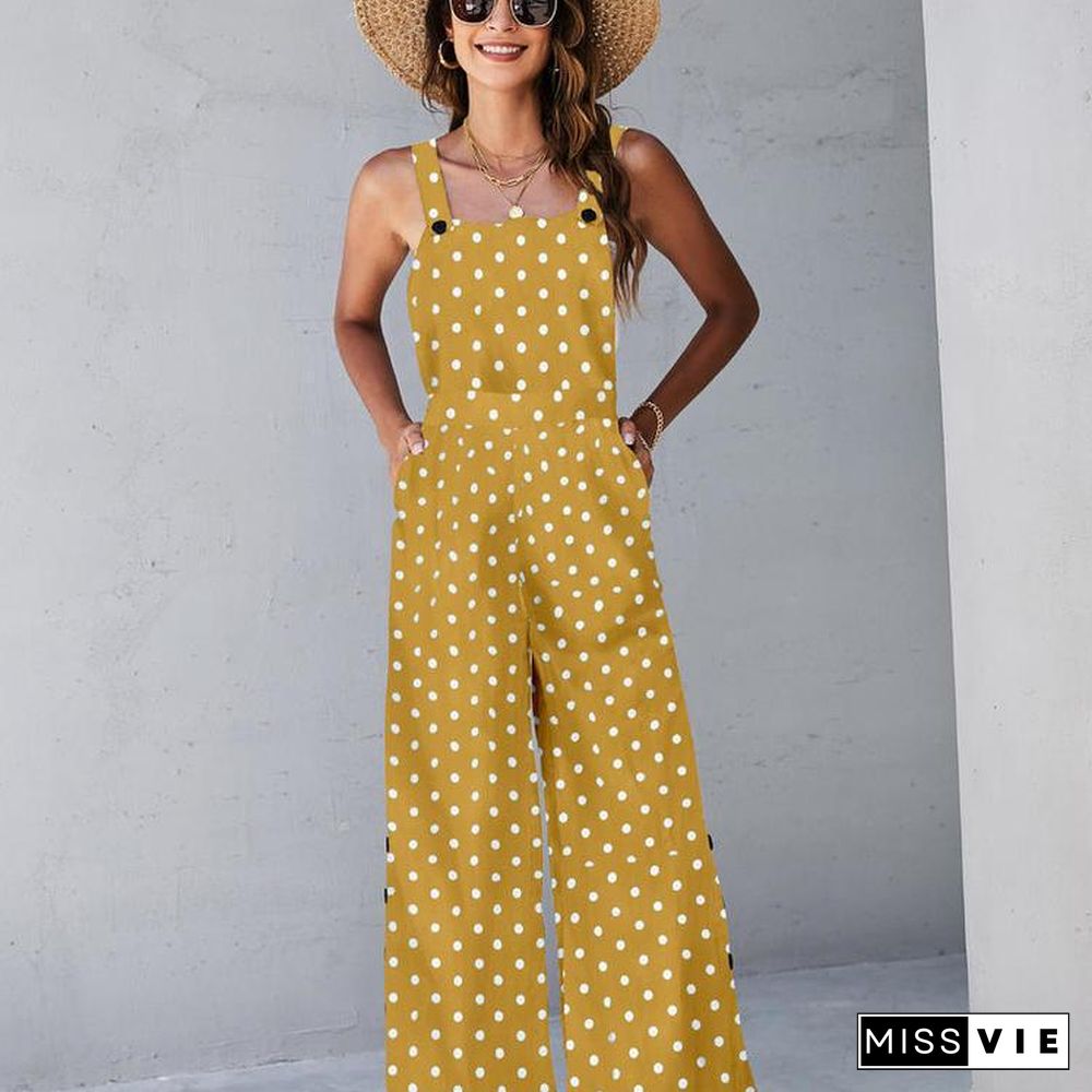 Square Neck Pattern Women Sleeveless Jumpsuit