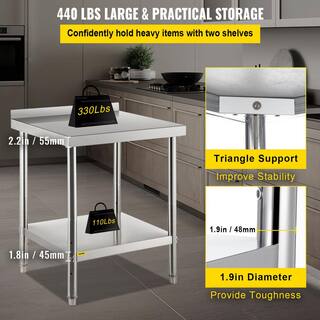 VEVOR Stainless Steel Prep Table 30 x 24 x 35 in. Heavy Duty Metal Worktable with Adjustable Undershelf Kitchen Utility Tables BXGDBGZ3024353OTSV0