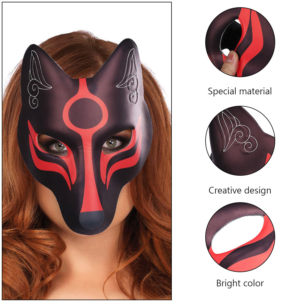 NUOLUX Masks Fox Japanese Cosplay Party Costume Masquerade Kitsune Halloween Animal Kabuki Face Half Anime  Props Decorative