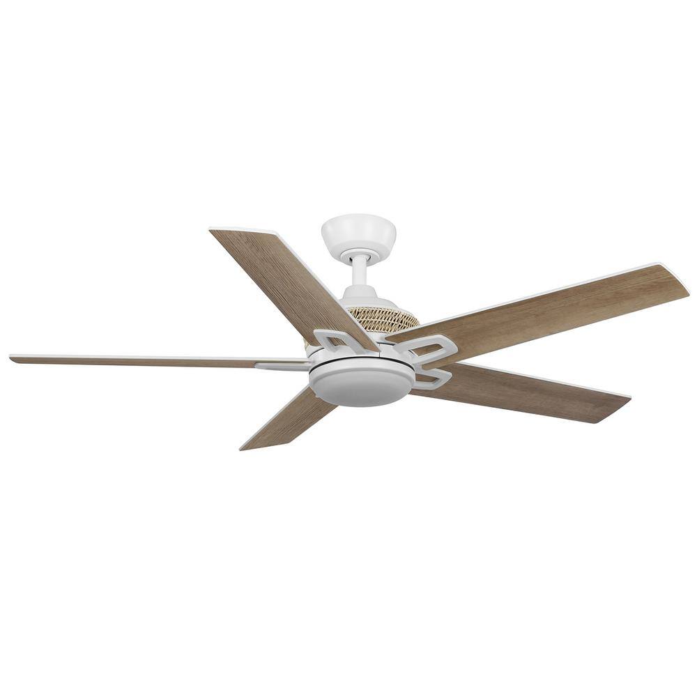 Hampton Bay Lowry 52 in. White Color Changing LED Indoor Matte White Ceiling Fan with Remote and Light Included 92406