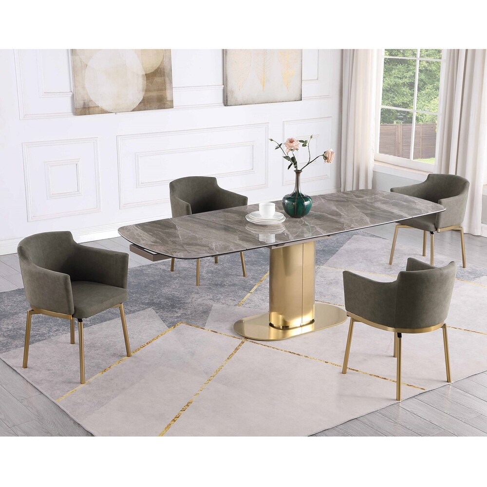 Somette Karlita Marbleized Sintered Stone Dining Set with Olive Chairs