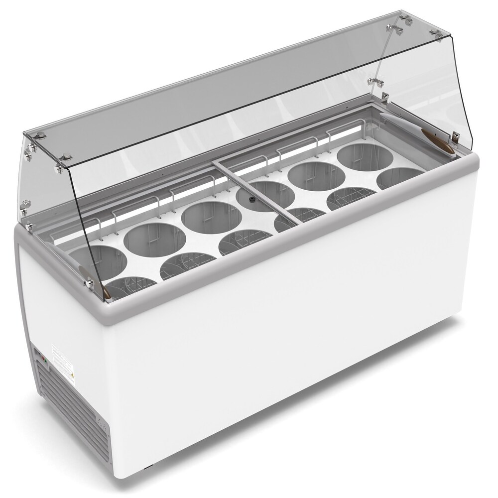 KoolMore 70 in. 12 Tub Ice Cream Dipping Cabinet Display Freezer with Sneeze Guard  20 cu. ft.