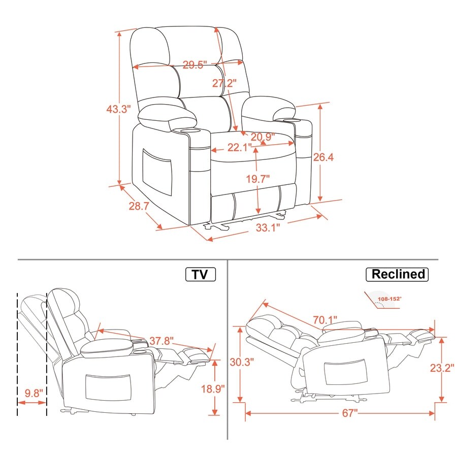 MCombo Electric Power Recliner Chair with Heat and Massage  Leather PR621