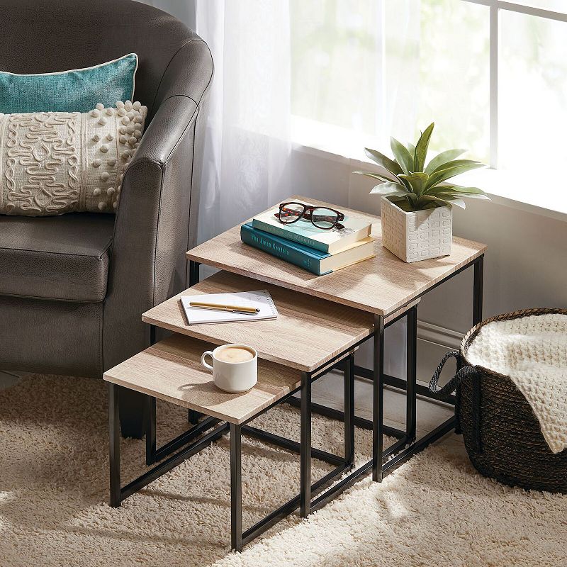 mDesign Modern Farmhouse Decor， Metal Wood End Table - Set of 3