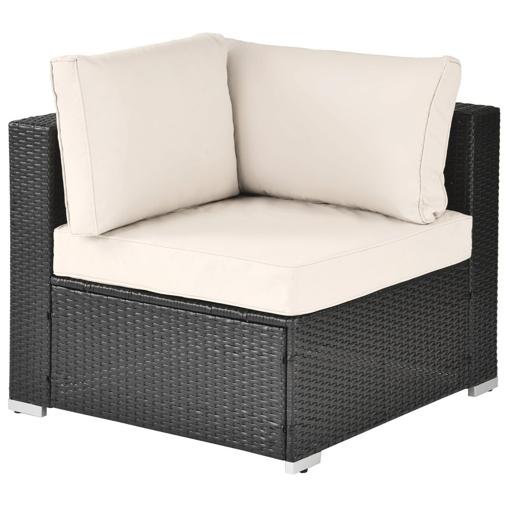 Outdoor Garden Patio Furniture 7 Piece PE Rattan Wicker Sectional Cushioned Sofa Sets with 2 Pillows and Coffee Table