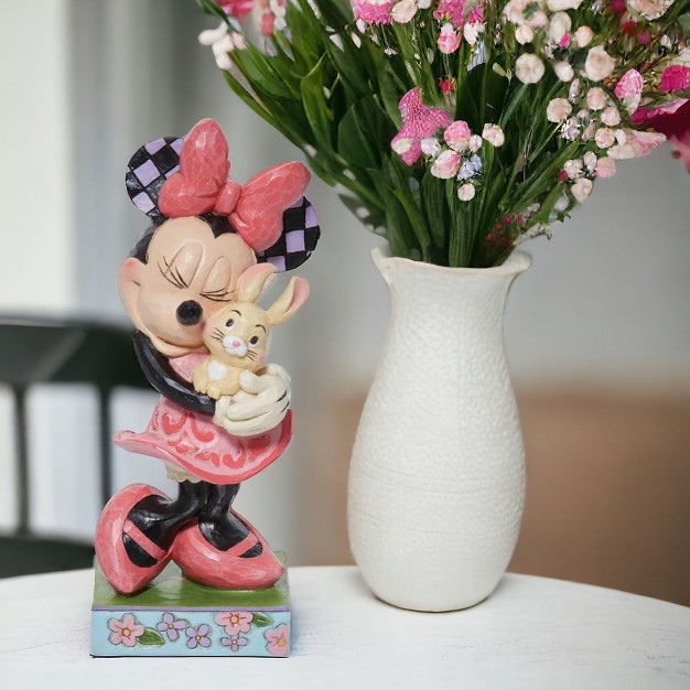 Jim Shore Sweet Spring Snuggles One Figurine 5 25 Inches Minnie Holding Bunny 6011918 Polyresin Pink